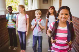 Portrait of smiling little school kids in school corridor-1